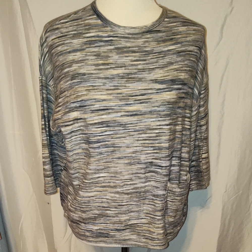J.jill Pure Jill Striped Women's Top Gray and Cream Oversized Extra Small